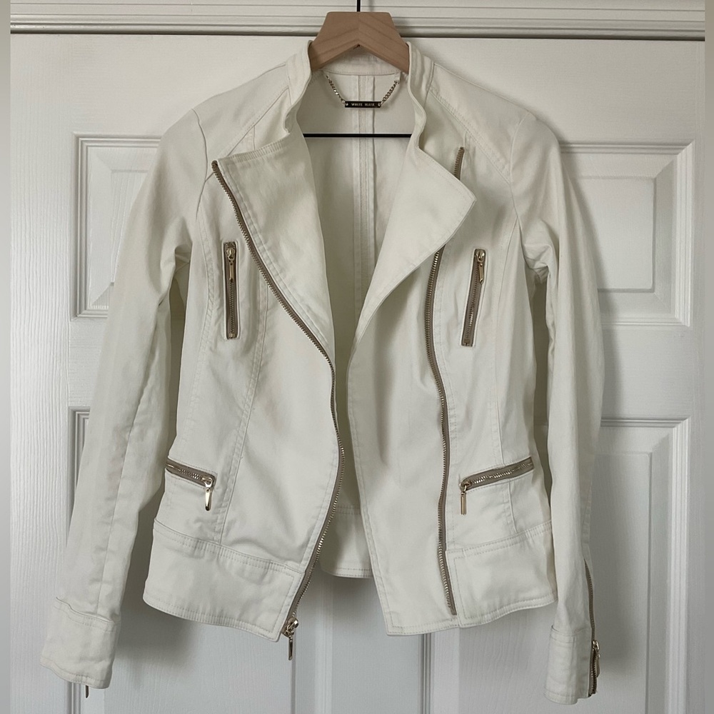 WHBM moto jacket with gold accents
